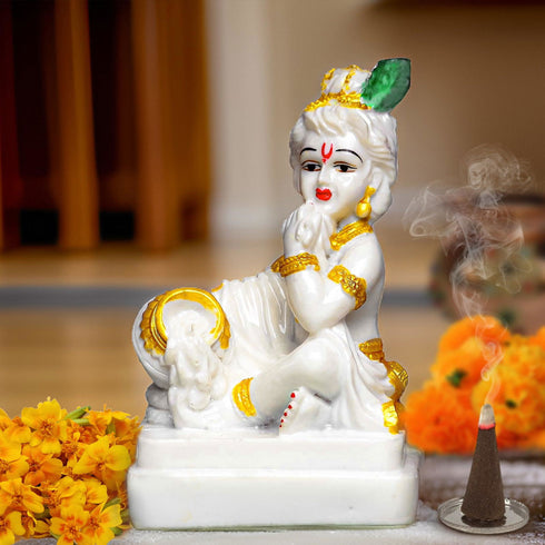 Gold White Gopal - The Earth Store - God Statue